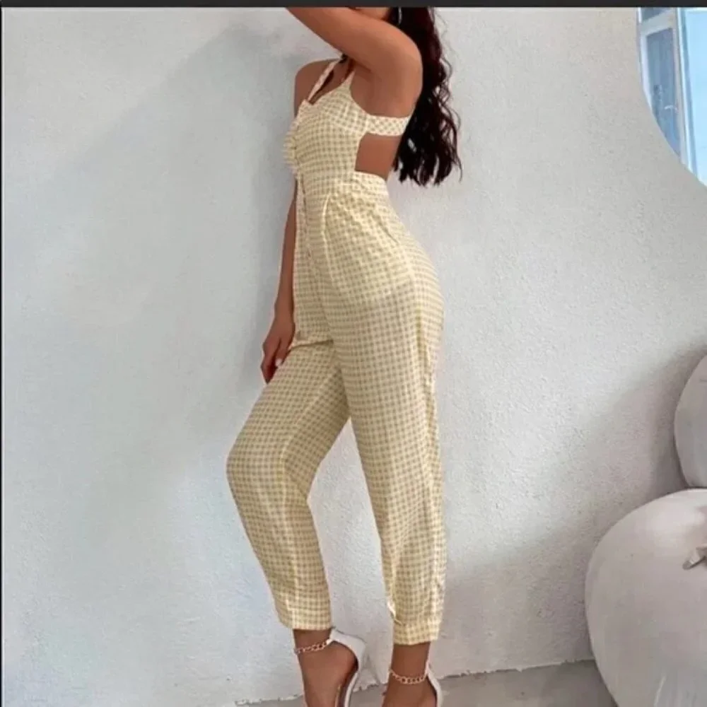 New Zara Gingham Poplin Jumpsuit Blogger Favorite NWT Size XS